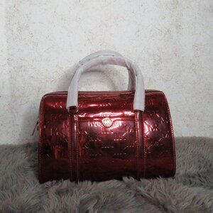Michael Kors Jet Set Medium Metallic Logo Debossed Satchel (Cherry)